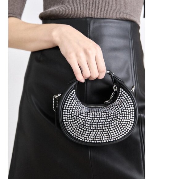 Coach Jonie Mini Bag CW574 Black Crystal Beaded Leather Crossbody Wristlet - Picture 4 of 14